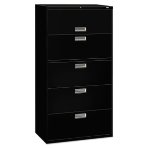 HON Brigade 600 Series Lateral File, 4 Legal/Letter-Size File Drawers, 1 Roll-Out File Shelf, Black, 36" x 18" x 64.25" (HON685LP) View Product Image