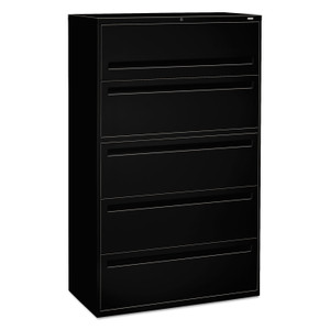 HON Brigade 700 Series Lateral File, 4 Legal/Letter-Size File Drawers, 1 File Shelf, 1 Post Shelf, Black, 42" x 18" x 64.25" Product Image 