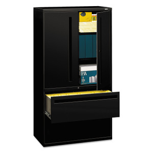 HON Brigade 700 Series Lateral File, Three-Shelf Enclosed Storage, 2 Legal/Letter-Size File Drawers, Black, 36" x 18" x 64.25" Product Image 