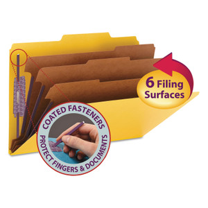 Smead Eight-Section Pressboard Top Tab Classification Folders, Eight SafeSHIELD Fasteners, 3 Dividers, Legal Size, Yellow, 10/Box Product Image 