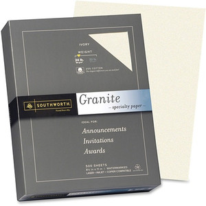 Southworth Granite Specialty Paper - Ivory - Letter - 8 1/2" x 11" - 24 lb Basis Weight - Granite, Smooth - Watermarked, Acid-free - Ivory - 500 / Box - (SOU934C) Product Image 