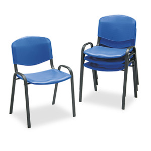 Safco Stacking Chair, Supports Up to 250 lb, 18" Seat Height, Blue Seat, Blue Back, Black Base, 4/Carton Product Image 