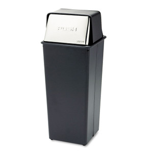 Reflections  Push Top Square Receptacle, 21 gal, Steel, Black/Chrome (SAF9893) Product Image 