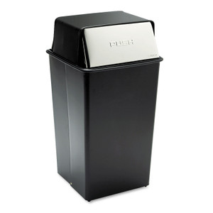 Safco Reflections Push Top Square Receptacle, 36 gal, Steel, Black/Chrome Product Image 