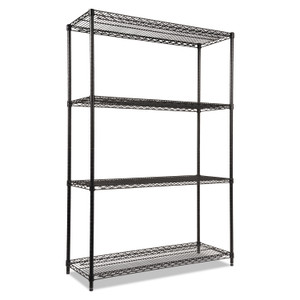Alera NSF Certified Industrial Four-Shelf Wire Shelving Kit, 48w x 18d x 72h, Black Product Image 