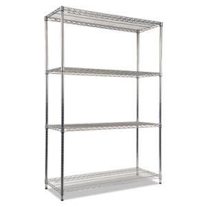 Alera NSF Certified Industrial Four-Shelf Wire Shelving Kit, 48w x 18d x 72h, Silver Product Image 