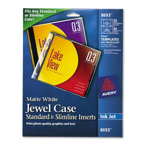 Avery Inkjet CD/DVD Jewel Case Inserts, Matte White, 20/Pack Product Image 