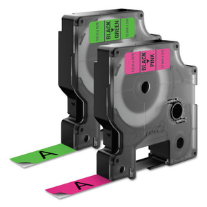 DYMO D1 High-Performance Polyester Perm Label Tape, 0.5" x 10 ft, Black on Neon, 2/Pack Product Image 