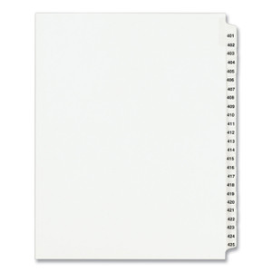 Avery Preprinted Legal Exhibit Side Tab Index Dividers, Avery Style, 25-Tab, 401 to 425, 11 x 8.5, White, 1 Set, (1346) Product Image 