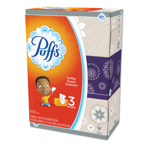 Puffs White Facial Tissue, 2-Ply, White, 180 Sheets/Box, 3 Boxes/Pack, 8 Packs/Carton Product Image 