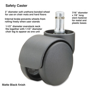 Master Caster Safety Casters, Oversized Neck, Grip Ring Type B Stem, 2" Soft Polyurethane Wheel, Matte Black, 5/Set Product Image 