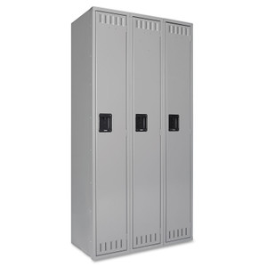 Tennsco Single-Tier Locker, Three Lockers with Hat Shelves and Coat Rods, 36w x 18d x 72h, Medium Gray Product Image 