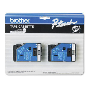 Brother P-Touch TC Tape Cartridges for P-Touch Labelers, 0.35" x 25.2 ft, White on Black, 2/Pack Product Image 