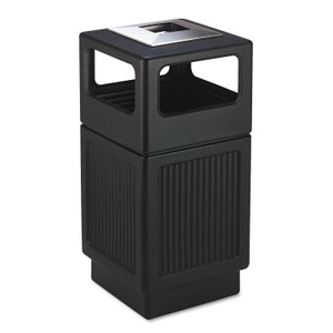 Safco Canmeleon Recessed Panel Receptacles, 38 gal, Polyethylene, Black Product Image 