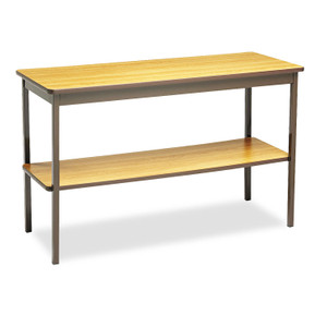 Barricks Utility Table with Bottom Shelf, Rectangular, 48w x 18d x 30h, Oak/Brown Product Image 