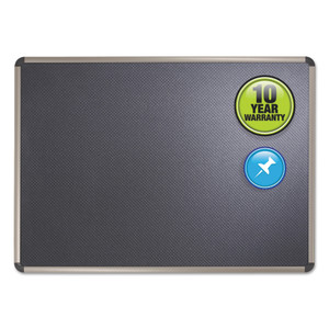 Prestige Euro-Style Embossed Foam Bulletin Board, 72 x 48, Black Surface, Euro Titanium Aluminum Frame (QRTB367T) Product Image 
