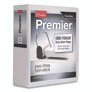 Cardinal Premier Easy Open ClearVue Locking Slant-D Ring Binder, 3 Rings, 4" Capacity, 11 x 8.5, White Product Image 