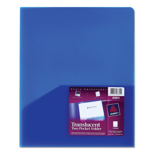 Avery Plastic Two-Pocket Folder, 20-Sheet Capacity, 11 x 8.5, Translucent Blue Product Image 