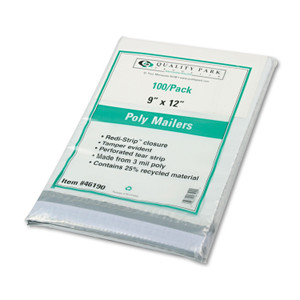 Quality Park Redi-Strip Poly Mailer, #3, Square Flap with Perforated Strip, Redi-Strip Adhesive Closure, 9 x 12, White, 100/Pack Product Image 