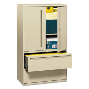 HON Brigade 700 Series Lateral File, Three-Shelf Enclosed Storage, 2 Legal/Letter-Size File Drawers, Putty, 42" x 18" x 64.25" (HON795LSL) View Product Image