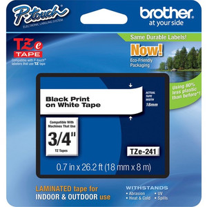 Brother TZe Flat Surface Laminated Tape - x 45/64" Width - Roll - Rectangle - White - Polyethylene Terephthalate (PET), Polyester Film Product Image 