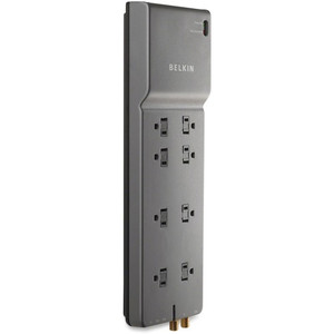 Belkin 8-Outlet Home/Office Surge Protector w/Telephone Line + Extended Cord - Black - Right Angle - 8 x AC Power - 1875 VA - 3390 J Product Image 