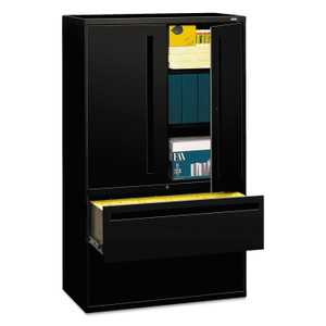 HON Brigade 700 Series Lateral File, Three-Shelf Enclosed Storage, 2 Legal/Letter-Size File Drawers, Black, 42" x 18" x 64.25" (HON795LSP) View Product Image