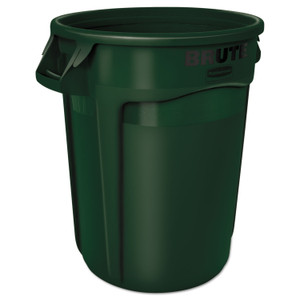 Rubbermaid Commercial Vented Round Brute Container, 32 gal, Plastic, Dark Green Product Image 
