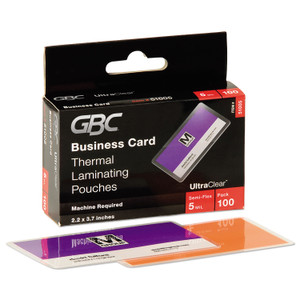 GBC UltraClear Thermal Laminating Pouches, 5 mil, 3.69" x 2.19", Gloss Clear, 100/Box (GBC51005) View Product Image