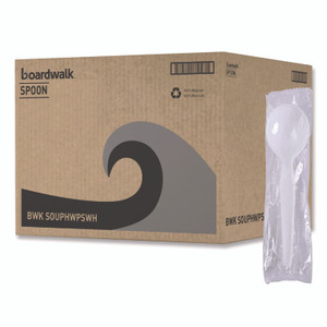 Boardwalk Heavyweight Polystyrene Cutlery, Soup Spoon, Plastic, White, 1,000/Carton Product Image 