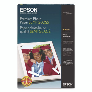 Epson Premium Photo Paper, 10.4 mil, 13 x 19, Semi-Gloss White, 20/Pack Product Image 