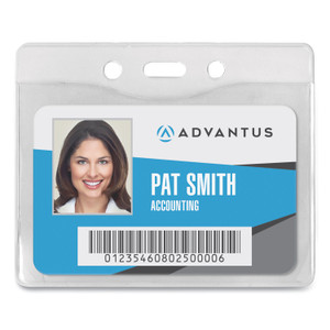 Advantus Security ID Badge Holders, Horizontal, Pre-Punched for Chain/Clip, Clear, 3.75" x 3.25" Holder, 3.5" x 2.5" Insert, 50/Box Product Image 