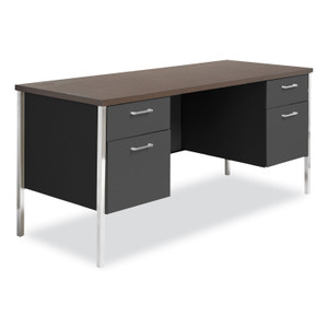 Alera Double Pedestal Steel Credenza, 60w x 24d x 29.5h, Mocha/Black Product Image 