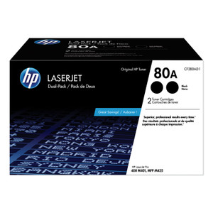 HP 80A, (CF280A-D) 2-Pack Black Original LaserJet Toner Cartridges View Product Image