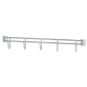 Alera Hook Bars For Wire Shelving, Five Hooks, 24" Deep, Silver, 2 Bars/Pack Product Image 