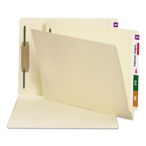 Smead End Tab Fastener Folders with Reinforced Straight Tabs, 14-pt Manila, 1 Fastener, Letter Size, Manila Exterior, 50/Box Product Image 