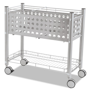 Vertiflex File Cart with Open Top, Metal, 1 Shelf, 2 Bins, 28.25" x 13.75" x 27.38", Matte Gray Product Image 