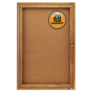 Quartet Enclosed Indoor Cork Bulletin Board with One Hinged Door, 24" x 36", Tan Surface, Oak Finished Fiberboard (MDF) Frame Product Image 