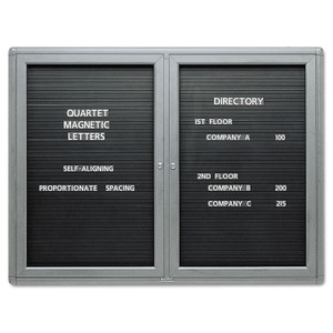Quartet Enclosed Magnetic Directory with One Door, 48" x 36", Black Surface, Graphite Gray Aluminum Frame Product Image 