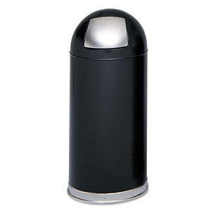 Safco Dome Top Receptacle with Spring-Loaded Door, 15 gal, Steel, Black Product Image 