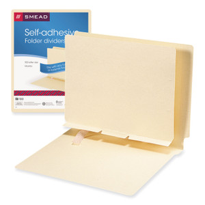 Smead Self-Adhesive Folder Dividers for Top/End Tab Folders, Prepunched for Fasteners, 1 Fastener, Letter Size, Manila, 100/Box Product Image 