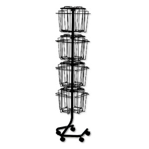 Safco Wire Rotary Display Racks, 16 Compartments, 15w x 15d x 60h, Charcoal Product Image 
