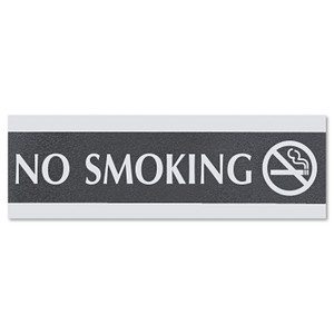 Headline Sign Century Series Office Sign, NO SMOKING, 9 x 3, Black/Silver Product Image 