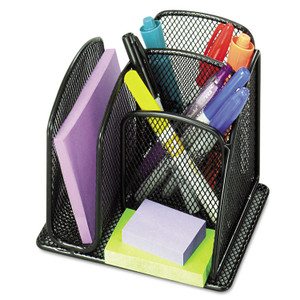 Safco Onyx Mesh Mini Organizer, 3 Compartments, Steel, 6 x 5.25 x 5.25, Black Product Image 