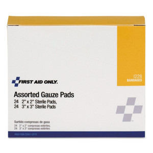 First Aid Only Gauze Pads, Sterile, Assorted, 2 x 2; 3 x 3, 48/Box Product Image 