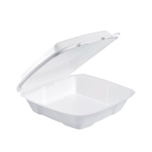 Dart Foam Hinged Lid Container, Performer Perforated Lid, 9 x 9.4 x 3, White, 100/Bag, 2 Bag/Carton Product Image 