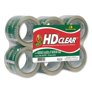 Duck Heavy-Duty Carton Packaging Tape, 3" Core, 3" x 54.6 yds, Clear, 6/Pack Product Image 