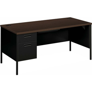 HON Metro Classic HP3266L Pedestal Desk - 29.5" Height x 66" Width x 30" Depth - 2 x Box, File Drawer(s)Left Side - Square Edge - Finish: Mocha, Black Product Image 