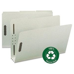 Smead Recycled Pressboard Fastener Folders, 3" Expansion, 2 Fasteners, Legal Size, Gray-Green Exterior, 25/Box Product Image 