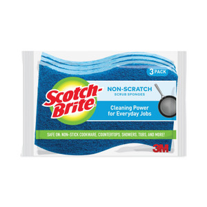 Scotch-Brite Non-Scratch Multi-Purpose Scrub Sponge, 4.4 x 2.6, 0.8" Thick, Blue, 3/Pack Product Image 